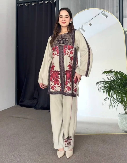 Printed Beige Color Full Stitched Co-ord Set