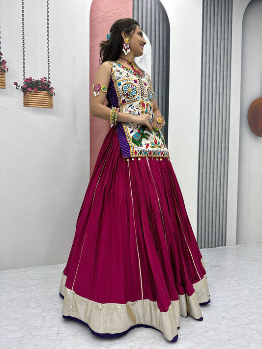 Navratri Special Gamthi With Mirror Work Wine Color Lehenga Choli