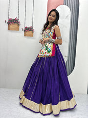 Navratri Special Gamthi With Mirror Work Purple Color Lehenga Choli