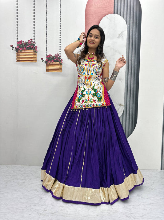 Navratri Special Gamthi With Mirror Work Purple Color Lehenga Choli