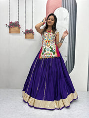 Navratri Special Gamthi With Mirror Work Purple Color Lehenga Choli