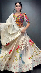 Digital Printed White Color Semi-Stitch Lehenga Choli