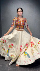 Digital Printed White Color Semi-Stitch Lehenga Choli