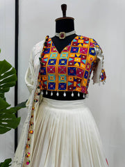 Digital Printed White Color Semi-Stitch Lehenga Choli