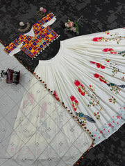 Digital Printed White Color Semi-Stitch Lehenga Choli