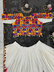 Digital Printed White Color Semi-Stitch Lehenga Choli