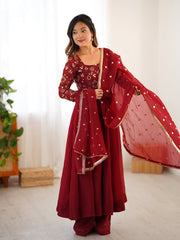 Glorious Red Silk Embroidery Work Gown