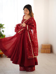 Glorious Red Silk Embroidery Work Gown