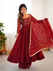 Glorious Red Silk Embroidery Work Gown