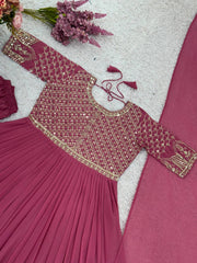 Pink Color Faux Georgette Flattering Long Gown