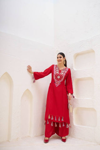 Marvelous White Reyon Thread Work Palazzo Suit