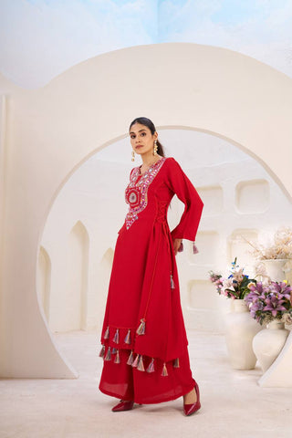 Marvelous White Reyon Thread Work Palazzo Suit