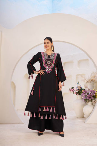 Marvelous White Reyon Thread Work Palazzo Suit