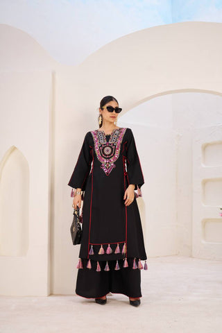 Marvelous White Reyon Thread Work Palazzo Suit