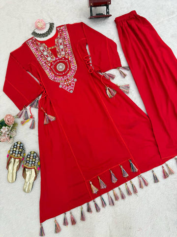 Marvelous White Reyon Thread Work Palazzo Suit