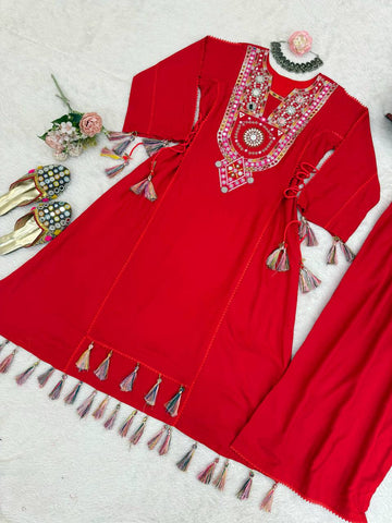 Marvelous White Reyon Thread Work Palazzo Suit