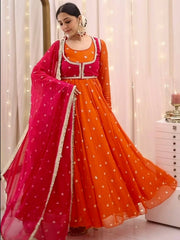 Orange Color Embroidered Designer Gown With Koti