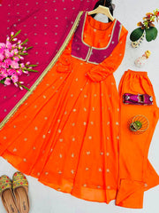 Orange Color Embroidered Designer Gown With Koti