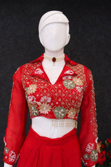 Unique Designer Red Color Dhoti Style Skirt With Blouse