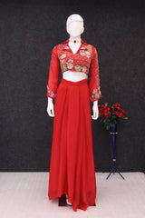 Unique Designer Red Color Dhoti Style Skirt With Blouse