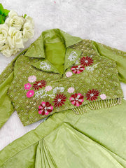 Unique Designer Pista Color Dhoti Style Skirt With Blouse