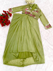 Unique Designer Pista Color Dhoti Style Skirt With Blouse