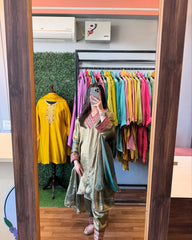 Mehndi Color Shining Embroidered Straight Salwar Suit