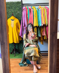 Mehndi Color Shining Embroidered Straight Salwar Suit