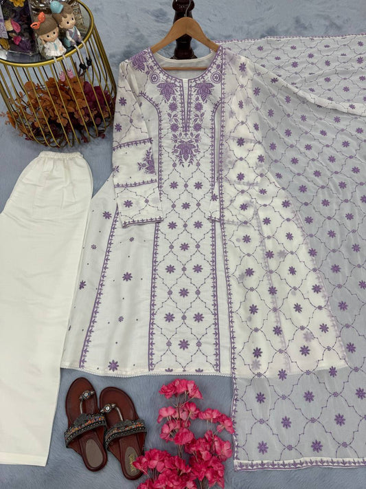 Roman Silk Embroidered Purple Color Palazzo Suit