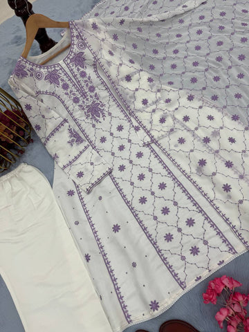 Roman Silk Embroidered Purple Color Palazzo Suit