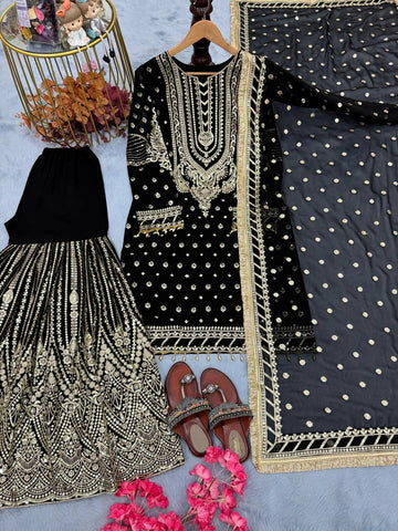 Black Color Heavy Work Flattering Sharara Suit