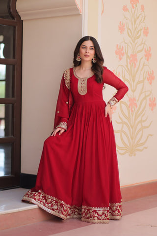 Marron Color Georgette Sequence With Embroidered Gown