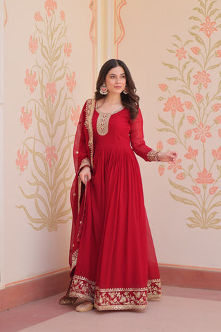 Marron Color Georgette Sequence With Embroidered Gown