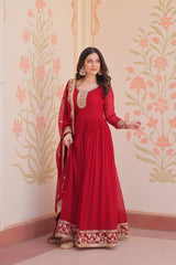 Marron Color Georgette Sequence With Embroidered Gown