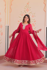 Rani Pink Color Georgette Sequence With Embroidered Gown