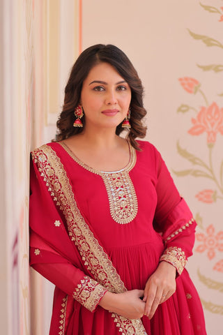 Rani Pink Color Georgette Sequence With Embroidered Gown