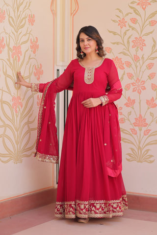 Rani Pink Color Georgette Sequence With Embroidered Gown