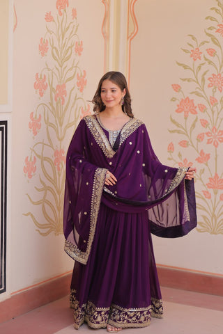 Purple Color Georgette Sequence With Embroidered Gown