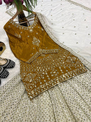 Glorious Golden Chinon Silk Sequence Work Top With Lehenga