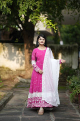 Stylish Pink Blooming Embroidery Gown