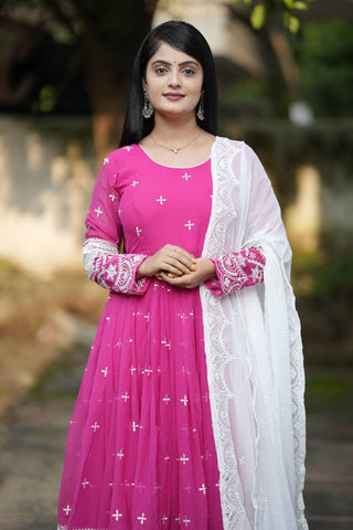 Stylish Pink Blooming Embroidery Gown