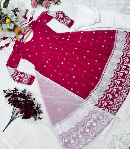 Stylish Pink Blooming Embroidery Gown