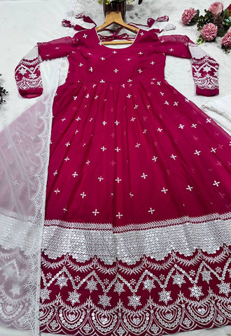 Stylish Pink Blooming Embroidery Gown