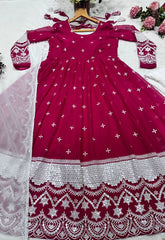 Stylish Pink Blooming Embroidery Gown