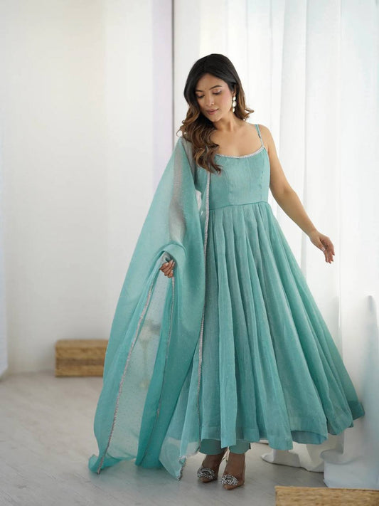Fully Flaired Sky Blue Color Graceful Anarkali Gown