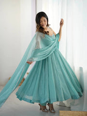Fully Flaired Sky Blue Color Graceful Anarkali Gown