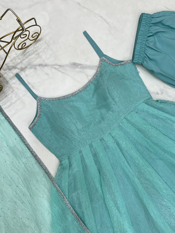 Fully Flaired Sky Blue Color Graceful Anarkali Gown