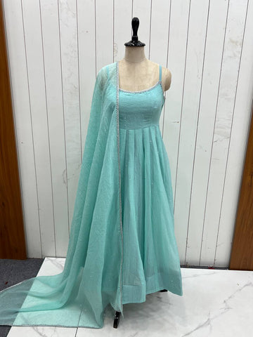 Fully Flaired Sky Blue Color Graceful Anarkali Gown