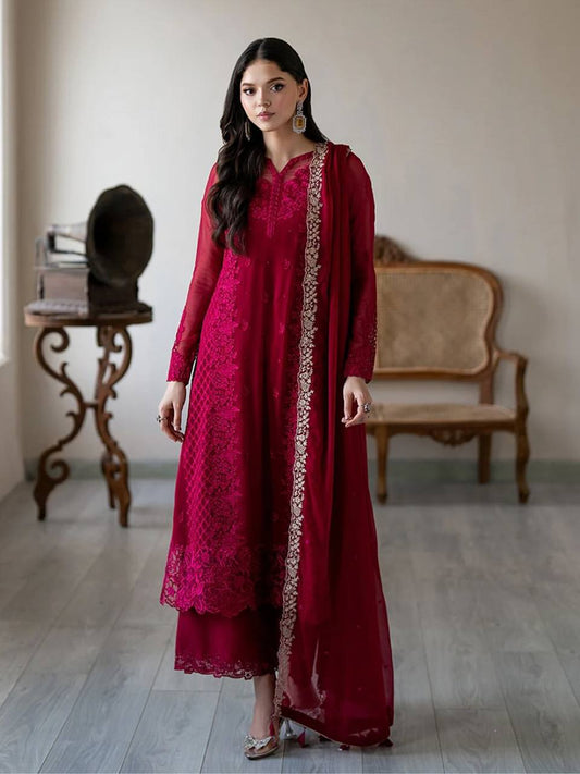 Gorgeous Maroon Georgette Embroidery Straight Salwar Suit