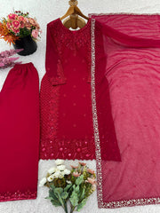 Gorgeous Maroon Georgette Embroidery Straight Salwar Suit